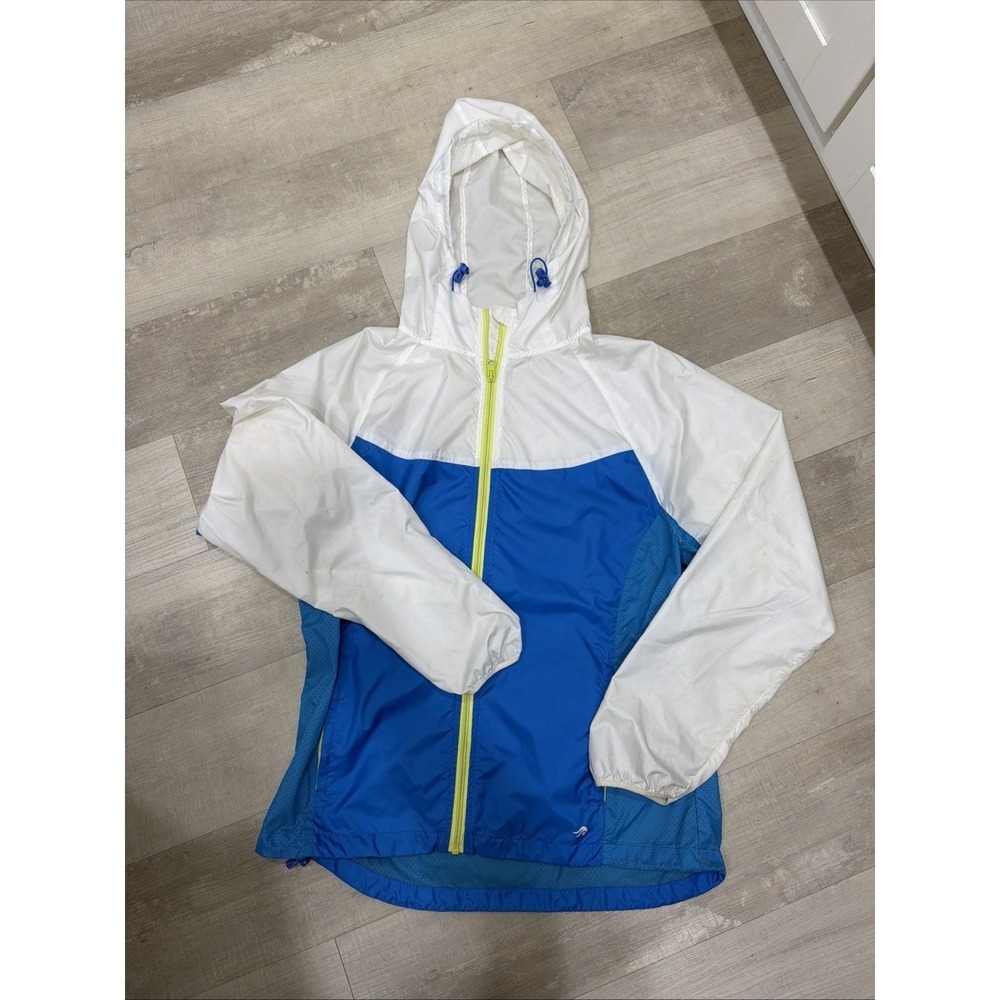 Ideology Jacket Womens Medium Hooded Windbreaker Full Zip Blue White
